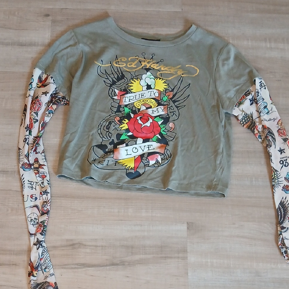 Ed Hardy Women's Graphic Long Sleeve Top - Green
